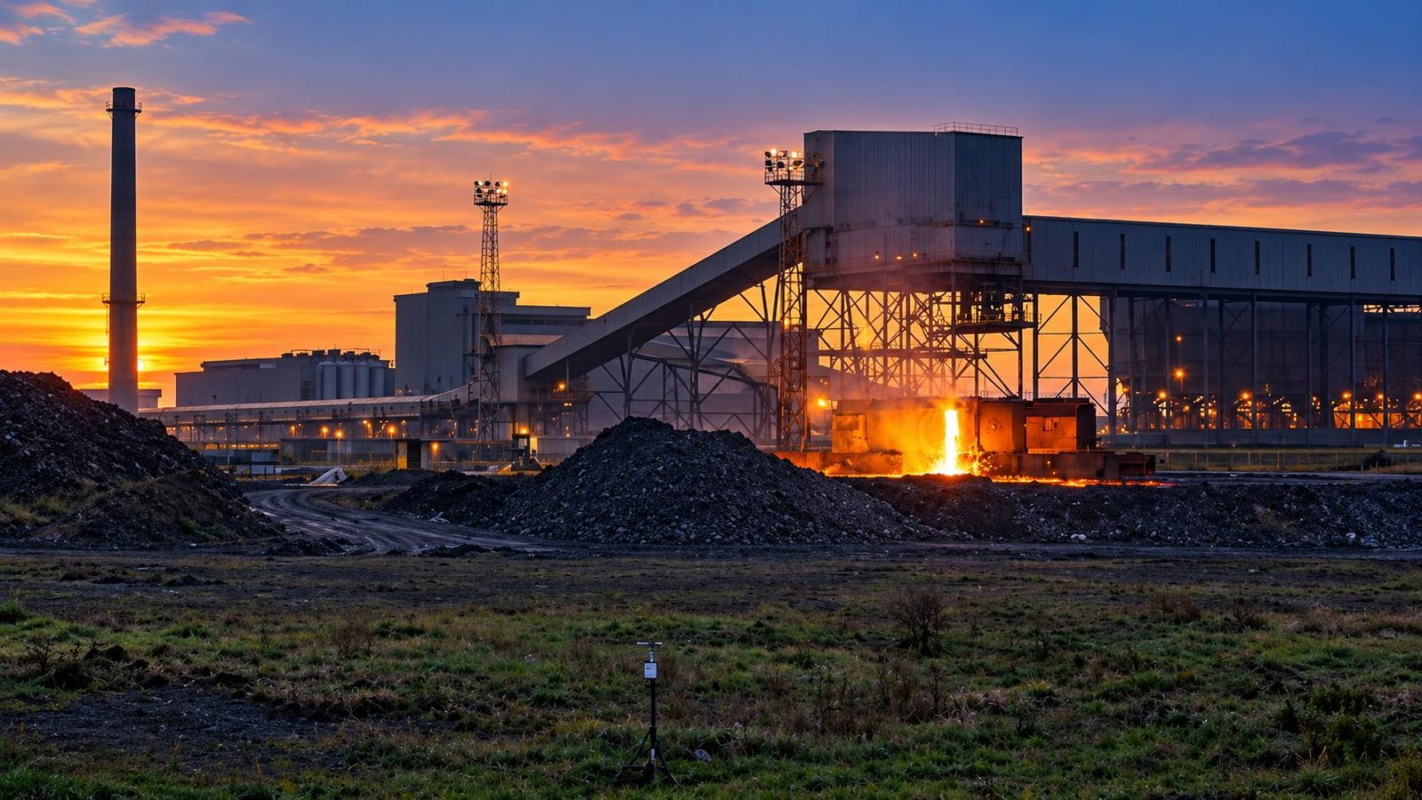 Steel plant site at dusk